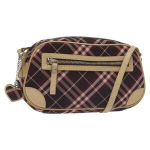 BURBERRY Nova Check Blue Label Shoulder Bag Nylon Red Silver Auth ti3261